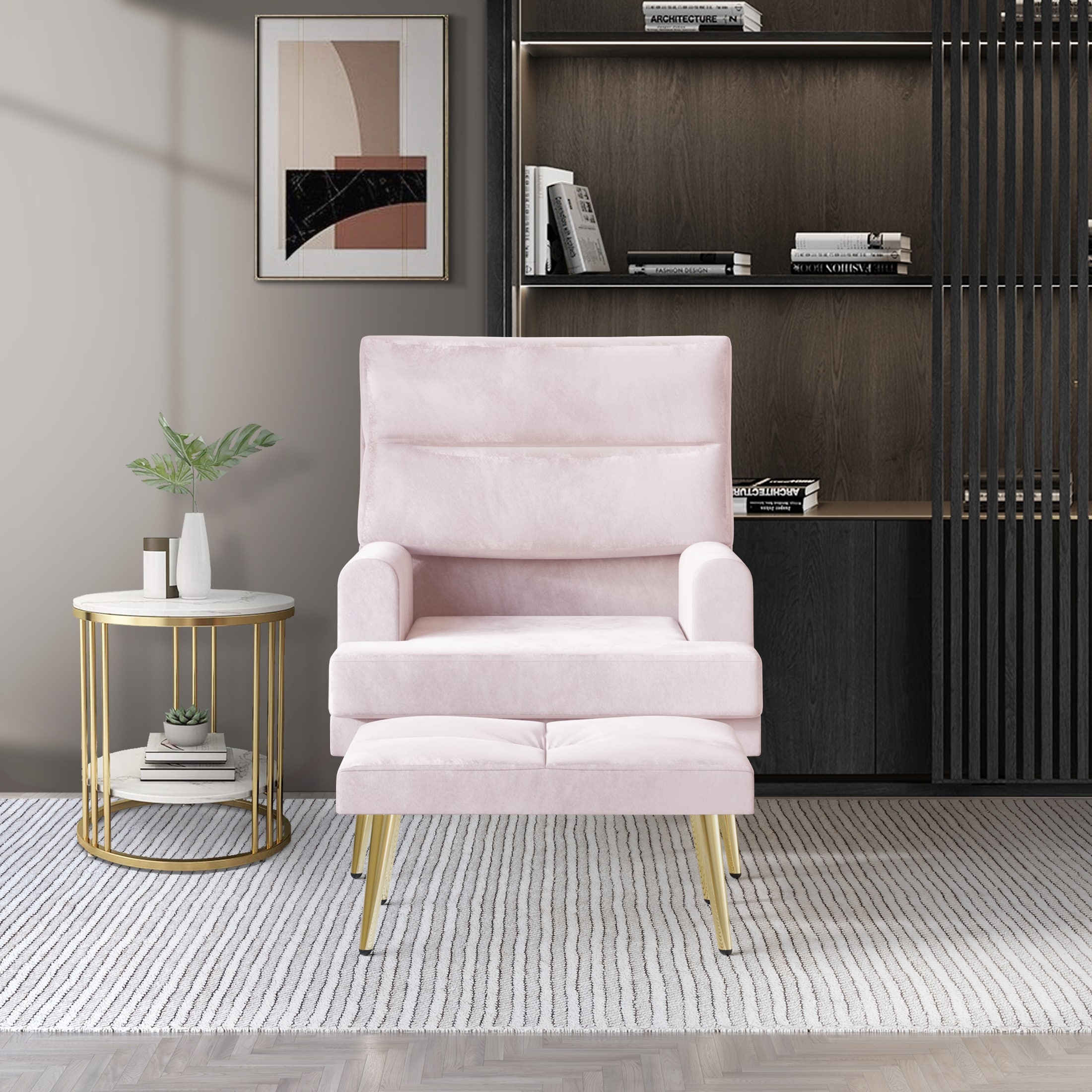 Blush accent chair on sale with ottoman