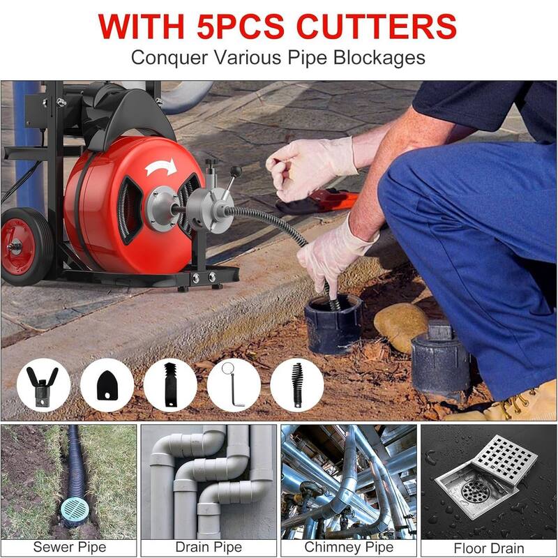 100FT 3/8 Inch Portable Drain Cleaning Machine for 2" to 4" Pipes