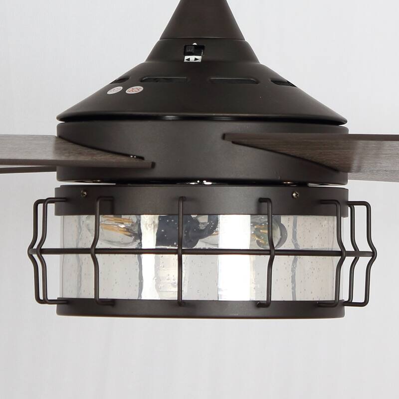 52" Indoor Oil Rubbed Bronze Downrod Mount Industry Ceiling Fan with Light and Remote Control - Size: D: 52 " x H:17"