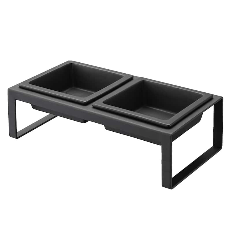 Yamazaki Home Pet Food Bowl - Two Styles, Steel and Ceramic, Tall, 1.25 cups, 300 milliliters per bowl - Black