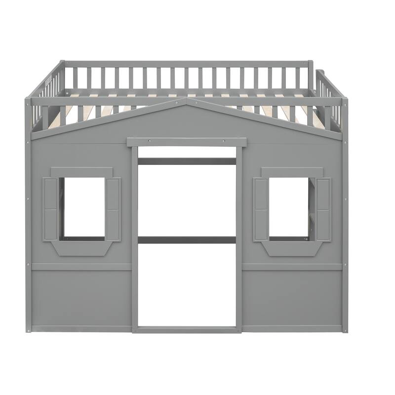 Wooden Twin/Full Size House Loft Bed w/Ladder, Solid Wood Bedframe