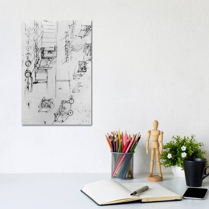 iCanvas "Machine designs, fol. 367r-b " by Leonardo da Vinci Canvas Print - 12x8x0.75