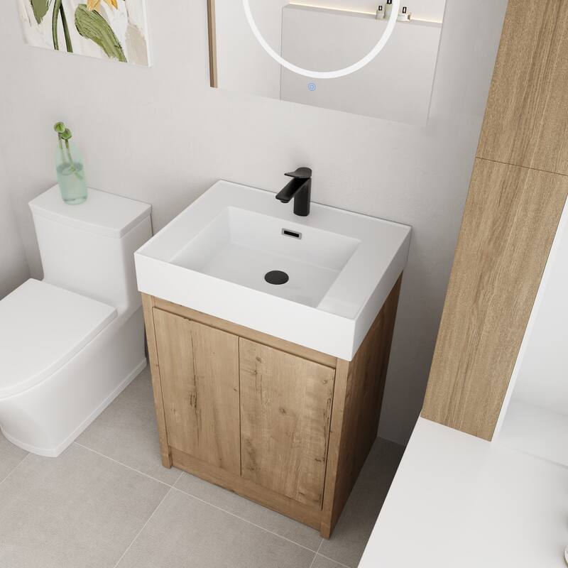 BNK 24/30/48/60 inch Freestanding Resin Sink Bathroom Vanity with Soft Close Door and Adjustable Shelf