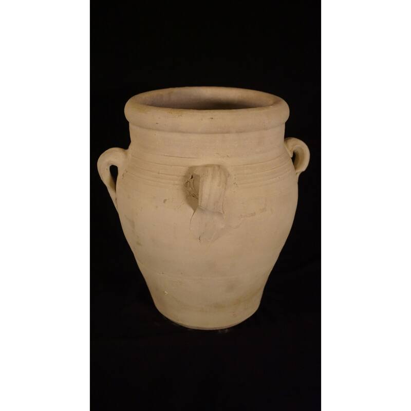 White Clay Pot w/4 Handles H 27.6" & Dia 23" - White