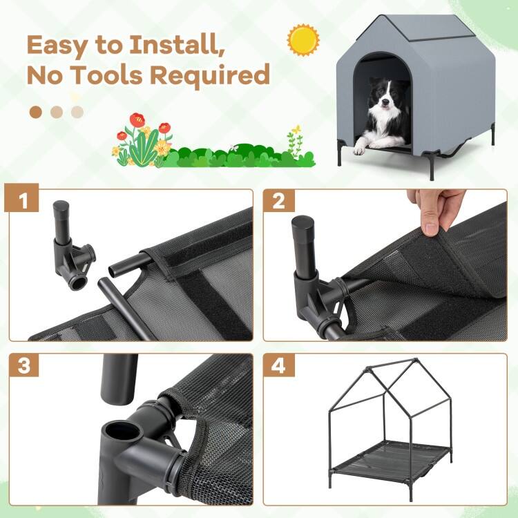 Outdoor Elevated Pet House with Ventilated Windows