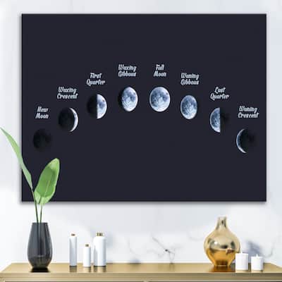 Designart "Moon Phases In Space" Bohemian & Eclectic Canvas Wall Art Print