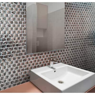 Apollo tile 12" x 12" Elaina Glossy Silver Glass Tile (4.83 sq ft/case) - 5 Pack