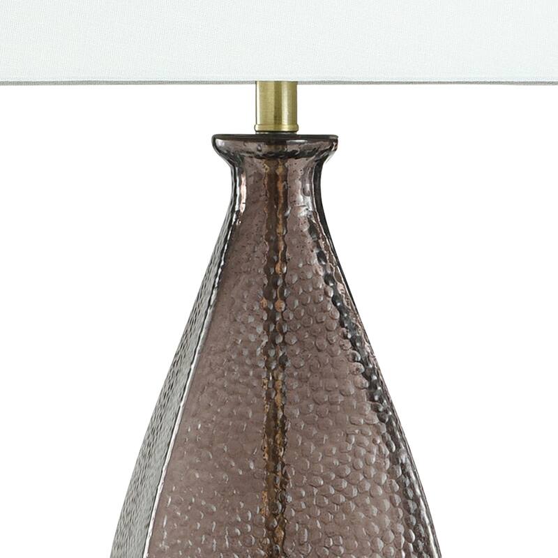 Dimpled Table Lamp - Colored Glass with Aged Brass Accents - White Shade