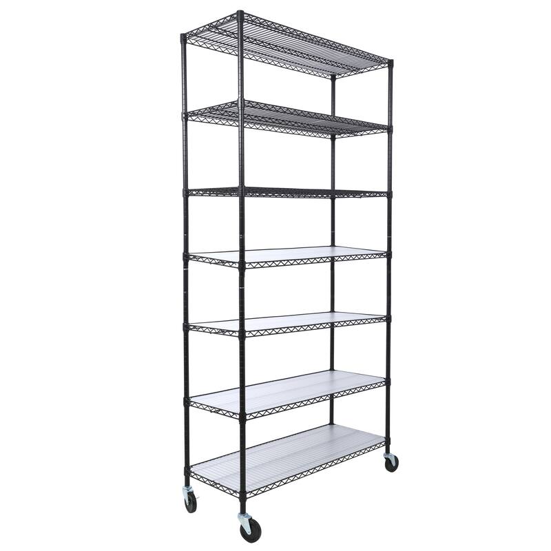 2450lbs Heavy Duty Adjustable Storage Rack with Wheels & Shelf Liners