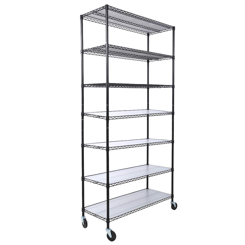 2450lbs Heavy Duty Adjustable Storage Rack with Wheels & Shelf Liners