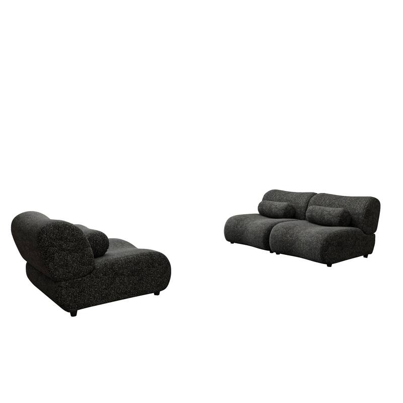 Chenille Modular 3-Seater Sectional Sofa Set with Cylindrical Pillows and Curved Design