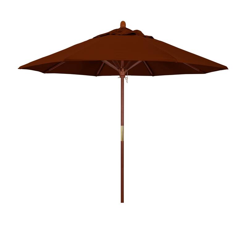 California Umbrella 9' Round Marenti Wood Frame Patio Umbrella with Pacifica Fabric, Base Not Included - Brick