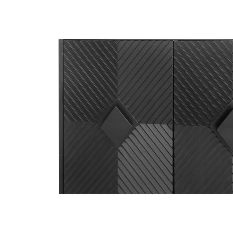 60" Modern Black Lacquered 4-Door Wooden Sideboard Buffet Server Accent Storage Cabinet