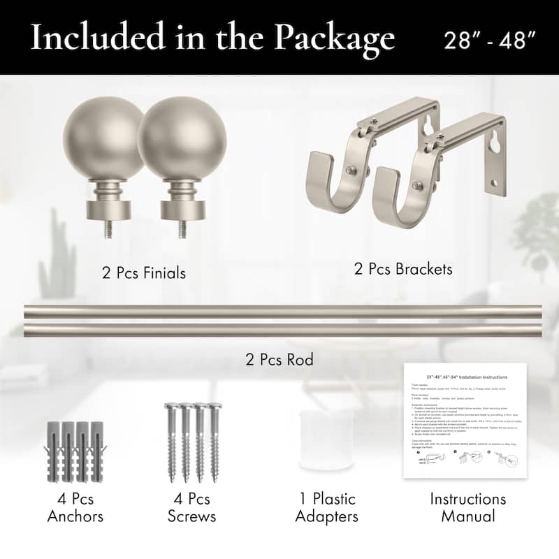 Meriville 1-Inch Diameter Ball Single Window Curtain Rod