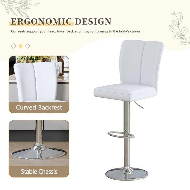 Modern 2-Piece PU Bar Stool Set — Smooth-Lined Backrest & Silver Trumpet Legs for Bar, Living Room, Lounge