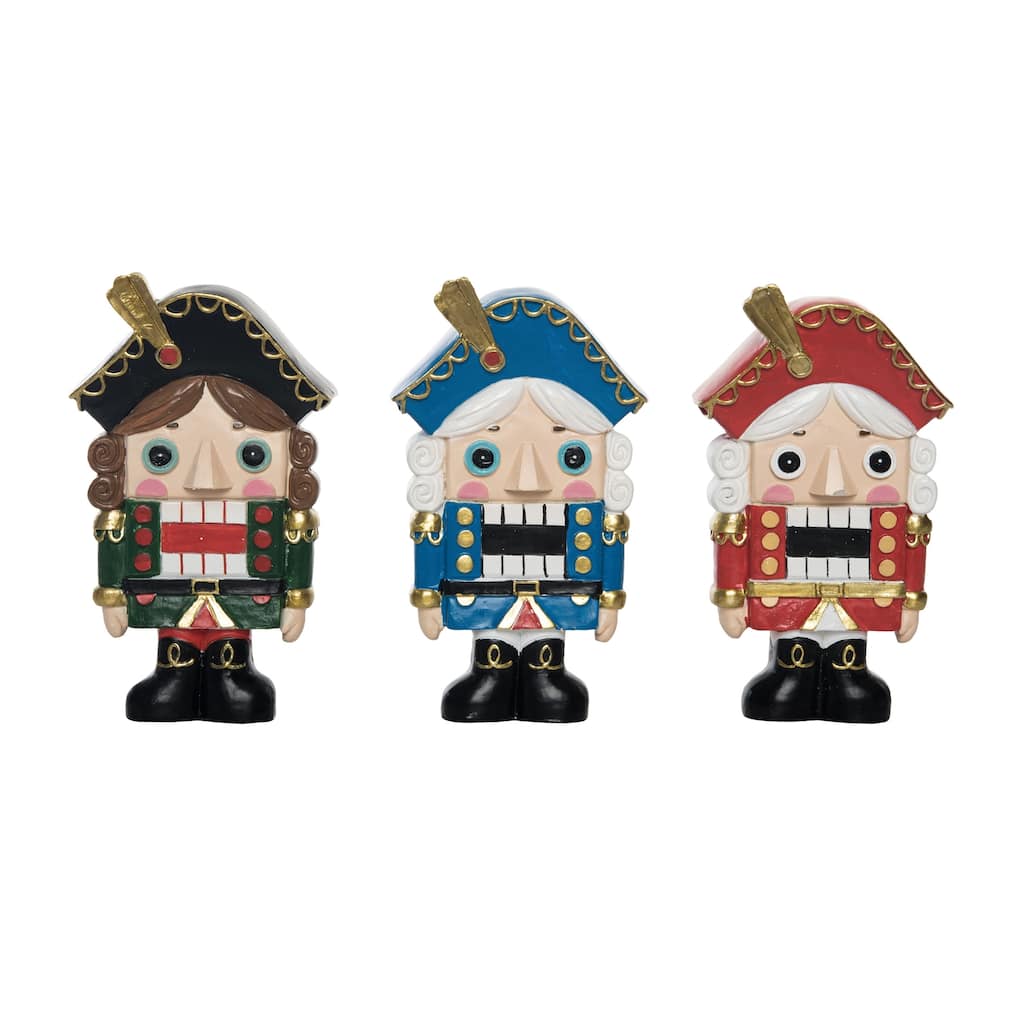 Transpac Christmas Resin Block Style Nutcracker Figurine Set of 3 Christmas Home Decorations