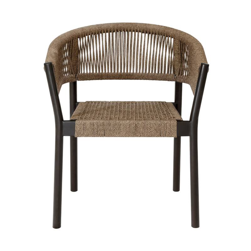 Roi Patio Dining Chair Set of 2, Truffle Rope Woven, Dark Eucalyptus Wood