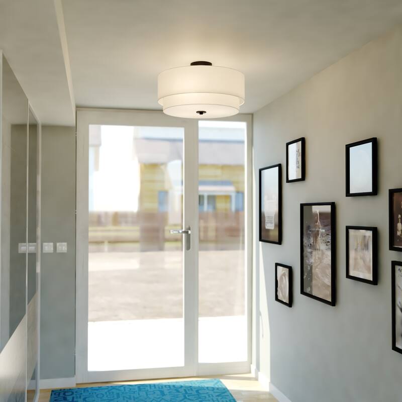 Burnaby White Linen Semi-flush Drum Ceiling Light