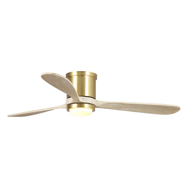 52" Wood 3-Blade Low Profile/ Flush Mount Ceiling Fan with Light and Remote