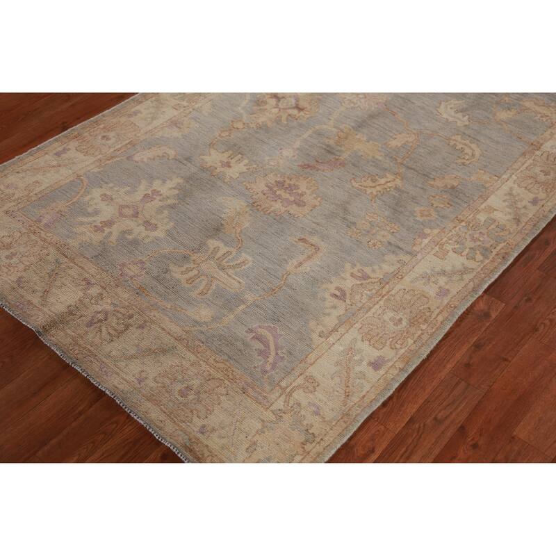 Hand Knotted Oriental 100% Wool Carpet Transitional All-Over Greys & Charcoal Oushak Area Rug - 6' 1'' X 3' 10''