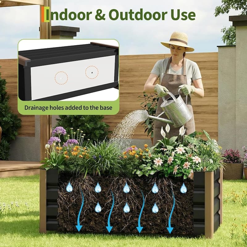 Aluminum Raised Garden Bed Planter Box 39 x 16 x 18 in with Drainage Holes Gray