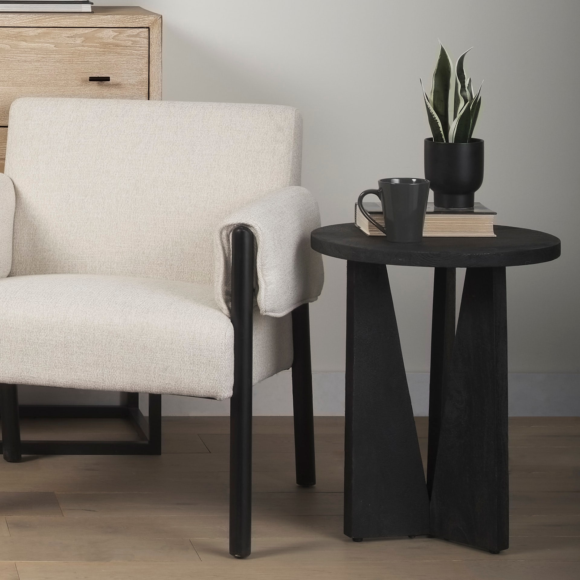 Mercana Mattius Black Solid Wood Round Accent Table - 18L x 18W x 22H