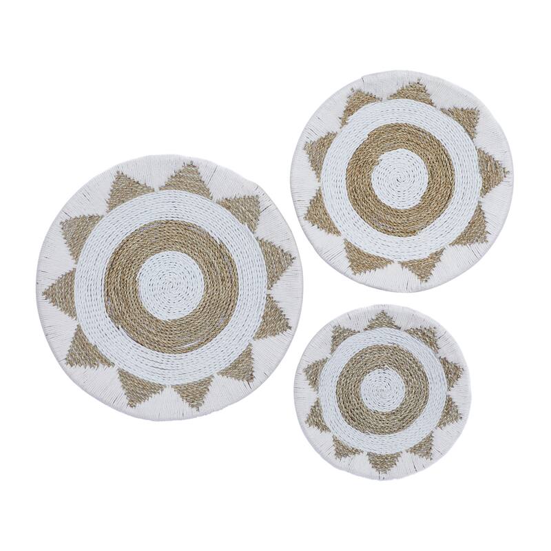 White Cotton Fabric Handmade Woven Plate Home Wall Decor (Set of 3)
