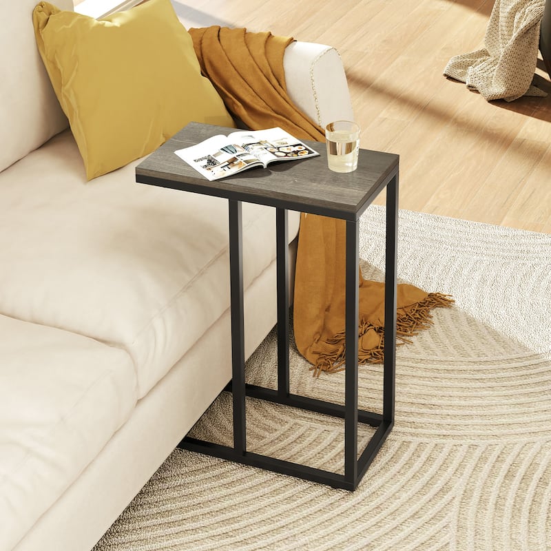 Gymax C-shaped End Table Modern Sofa Side Table w/ Adjustable Foot