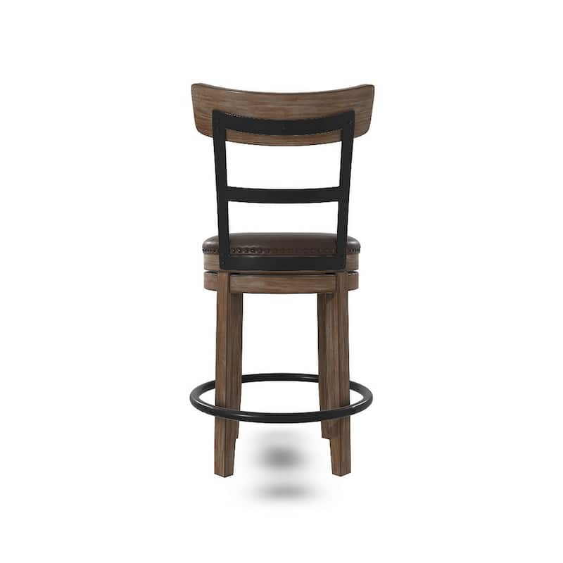 Pine Swivel Counter Height Stool Chair, 24 Inch, Brown Faux Leather