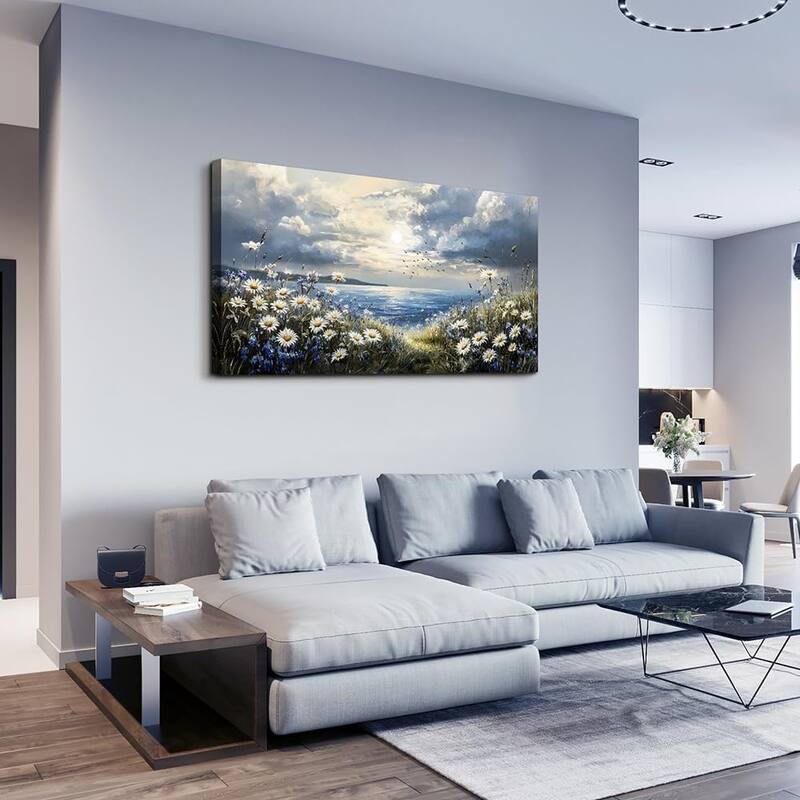 Blue Mediterranean Garden Landscape Painting - 20 x 40
