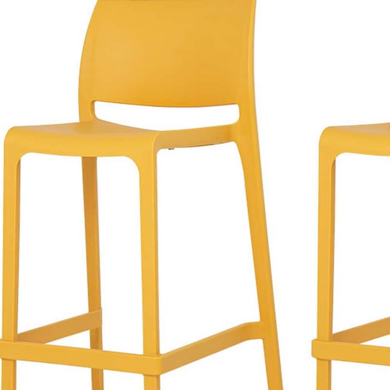 HomeRoots Set of Two 30" Yellow Heavy Duty Plastic Low Back Outdoor Bar Height Chairs