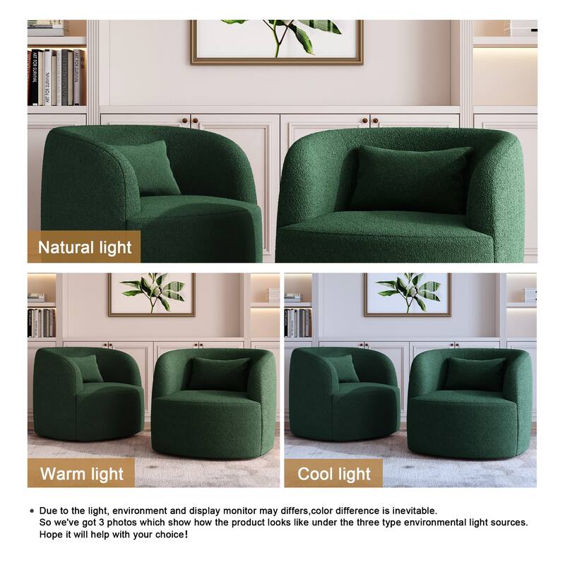 Modern Accent Chair Boucle Swivel Barrel Chair Set of 2