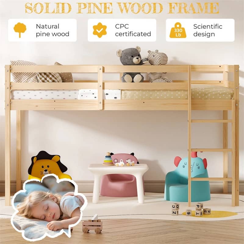 Solid Wood Toddler Platforms Loft Bed Twin Size With Stairs