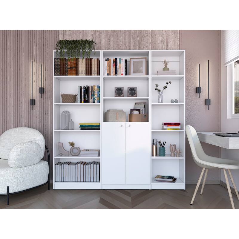 Platte 3 Piece Living Room Set with 3 Bookcases, White