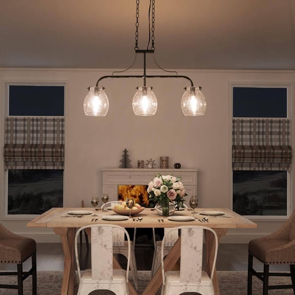 slide 2 of 18, Modern Farmhouse 3-Light Linear Chandelier Seeded Glass Island Lights for Dining Room - L25"x W 5"x H 14" L25"x W 5"x H 14" - Black Silver