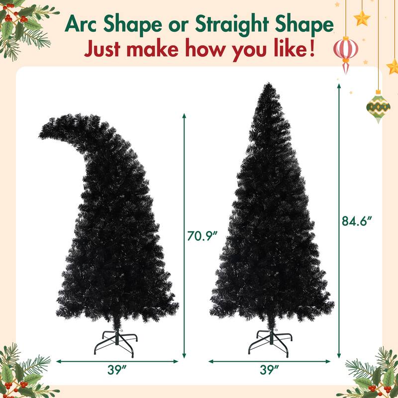 6FT Black Curved Christmas Tree with 250 LED Lights, 900 Tips, Pre-Lit Whimsical Artificial Xmas Tree
