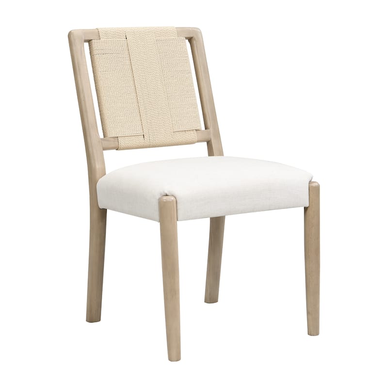 Christopher Knight Home - Modern Upholstered Dining Chairs with Woven Rope Backrest and Rubber Wood Frame (Set of 2)