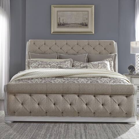 The Gray Barn Abbey Park Weathered Brown & Antique White King Uph Sleigh Bed