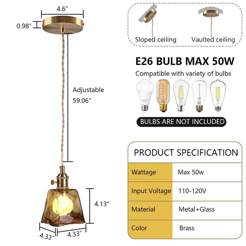 1-Light Vintage Pendant Light Entryway Light Fixture