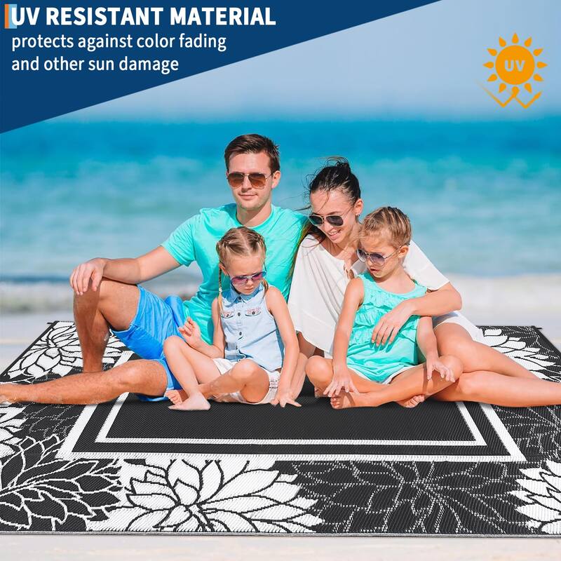 Outdoor Rug Waterproof Plastic Straw Rug, UV Resistant Foldable Lightweight Mat Reversible Patio Rug for Camping