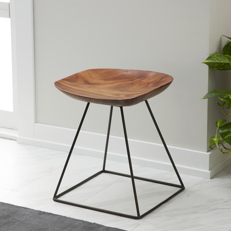 Brown Metal Stool with Black Metal Base