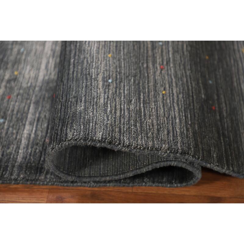 Tribal Gray Gabbeh Indian Area Rug Hand-Knotted Wool Carpet - 7'9" x 9'9"