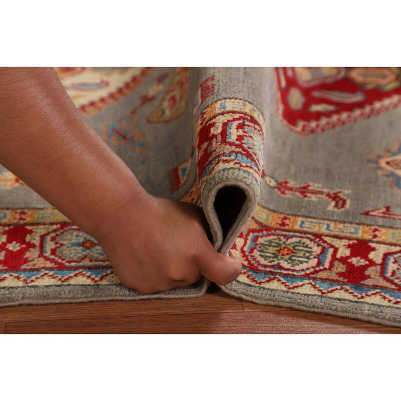 Geometric Kazak Accent Rug Hand-Knotted Oriental Wool Carpet - 3'3" x 5'0"
