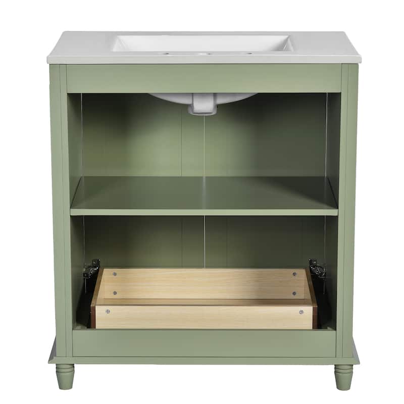 30" Freestanding Bathroom Vanity with Resin Sink - Hidden Drawer and Storage Cabinet