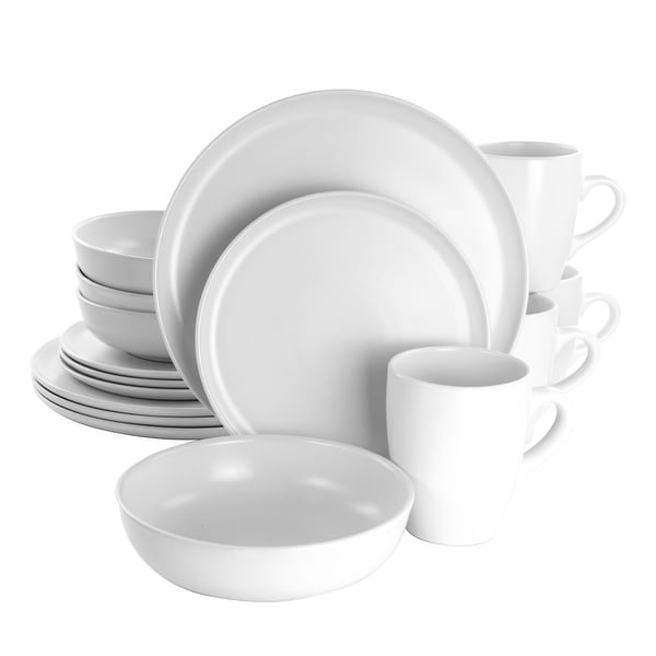 Gibson Elite Serenade 16 Piece Round Stoneware Dinnerware Set in White