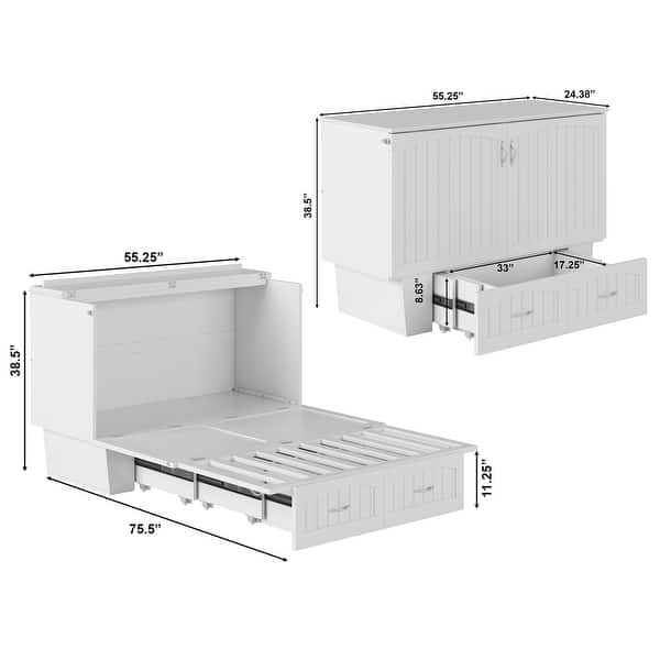 dimension image slide 0 of 10, Nantucket Murphy Bed Chest with Mattress and Built-in Charging Station