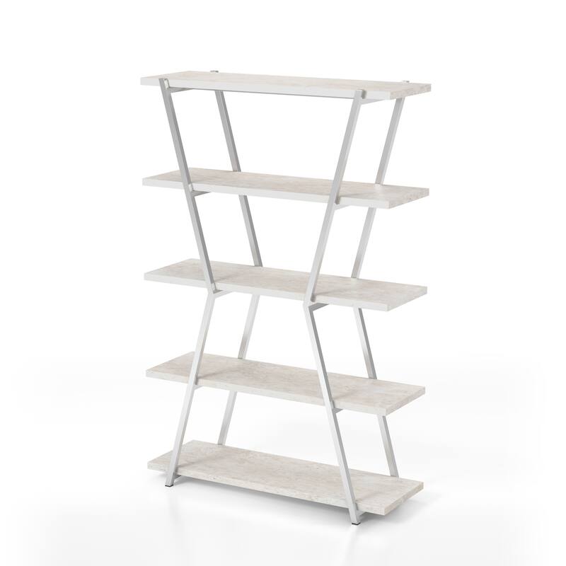 Epstewin Modern 5-Shelf Metal Frame Bookcase/Room Divider by Silver Orchid - Chrome