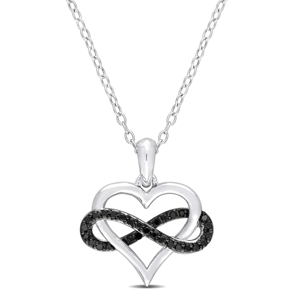 Miadora 1/6ct TDW Black Diamond Heart Infinity Pendant in Sterling Silver Black Rhodium