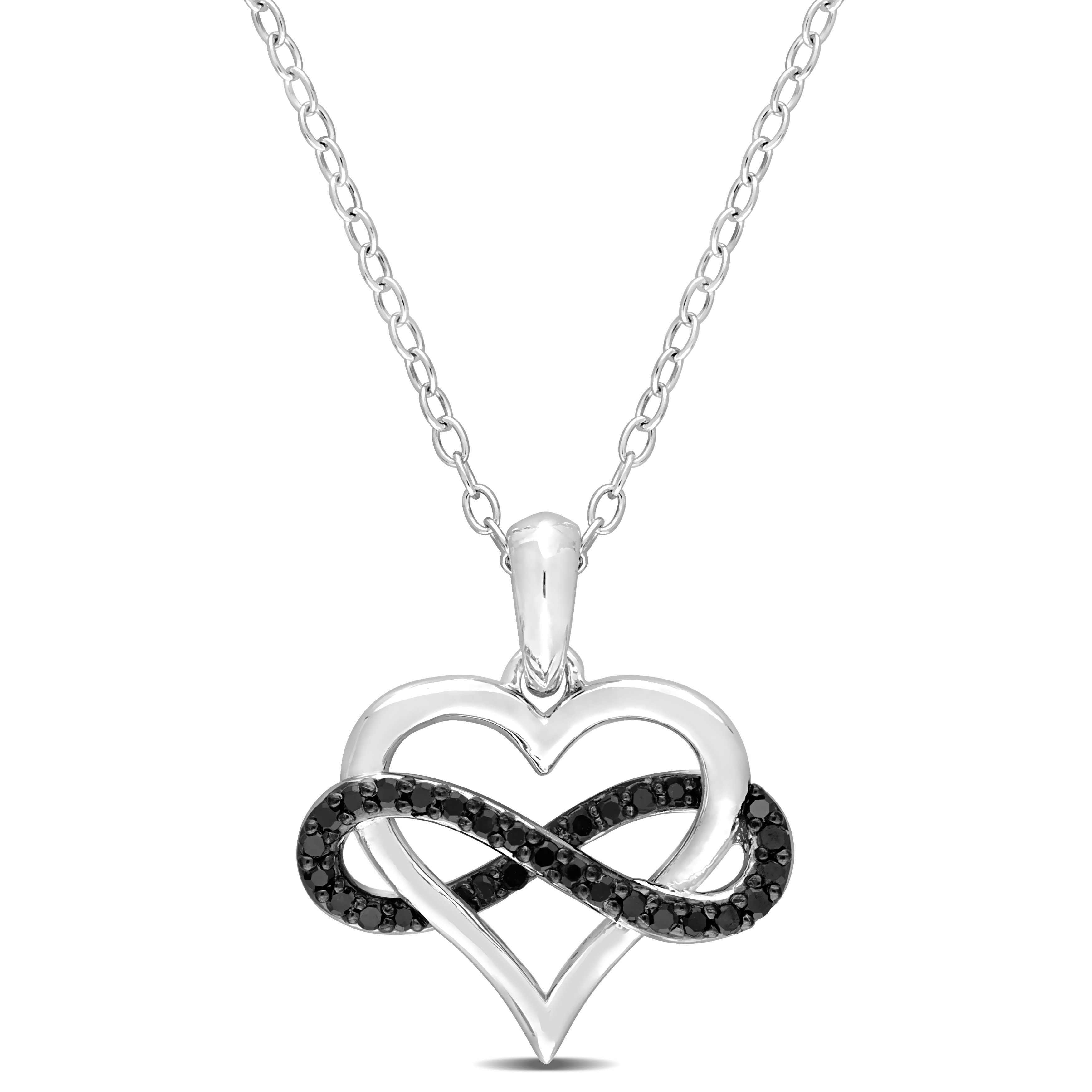 Miadora 1/6ct TDW Black Diamond Heart Infinity Pendant in Sterling Silver Black Rhodium