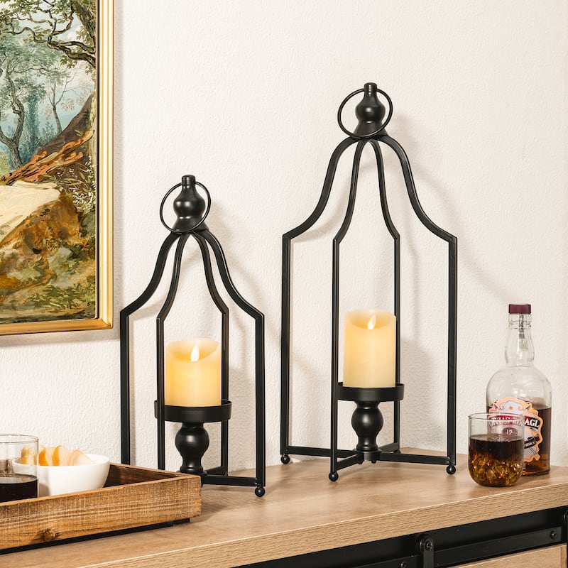 Glitzhome Modern Black Metal Foldable Lanterns Spring Wedding Hanging Candle Holders